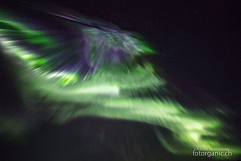 Eindrückliches Polarlicht Manchmal jagen die Polarlichter auf den Lofoten wie tanzende Dervische über uns hinweg.